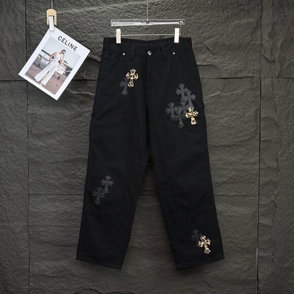 Chrome Hearts Black Leopard Print Cross Loose Jeans - Picture 1 of 8